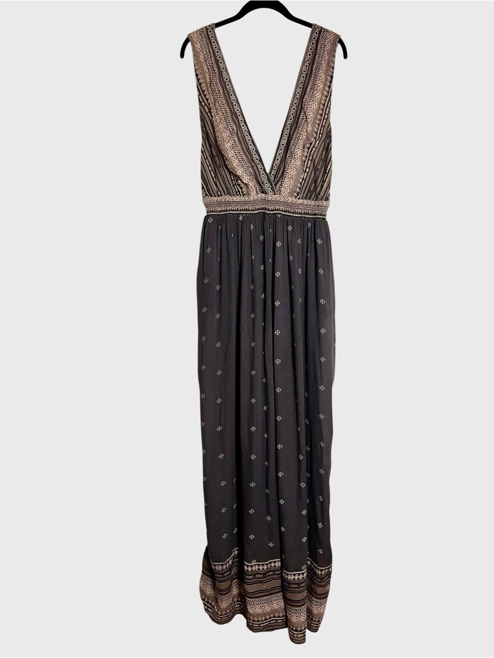 Free People Boho Wide Leg Jumpsuit LG Open Back Romper Pants Army Green Beaded - Picture 3 of 13